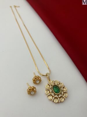 Kundan Polki Pendent Set - Green Ruby